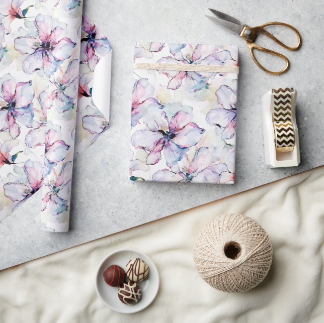 Papel De Presente Flores da Ilha Roxa Aniversário (Artesanato)