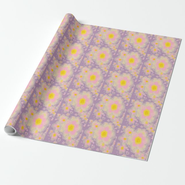 Papel De Presente Flores da primavera Amarelo rosa púrpura (Desenrolado)