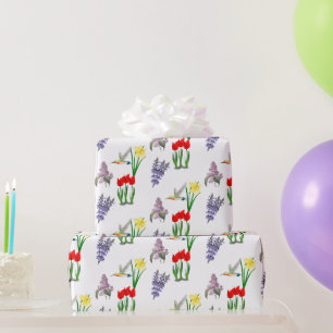 Papel De Presente Flores da Primavera e Beija-flor