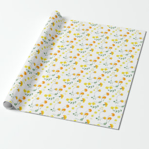 Papel De Presente Flores da primavera em laranja e amarelo
