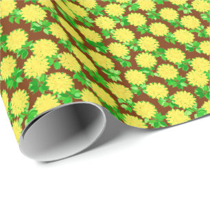 Papel De Presente Flores dahlia em amarelo e chocolate