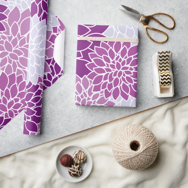 Papel De Presente Flores Dahlia, Padrão De Flores, Dahlia Roxa (Artesanato)