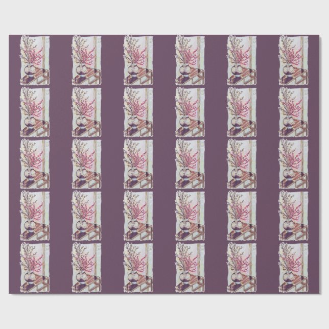 Papel De Presente Flores de Ameixa Vermelhas (Aberto)