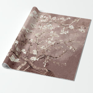 Papel De Presente Flores de Amendoeira de Vincent Van Gogh Bege