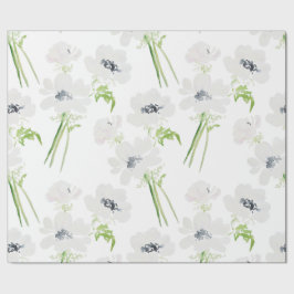Papel De Presente Flores de anêmona branco de aquarela