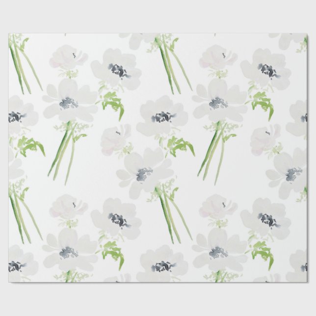 Papel De Presente Flores de anêmona branco de aquarela (Barra)