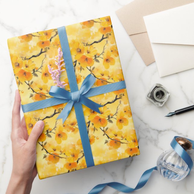 Papel De Presente Flores de Aquarela Amarela (Presentear)