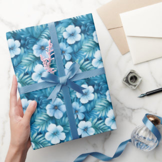 Papel De Presente Flores de Aquarela Azul