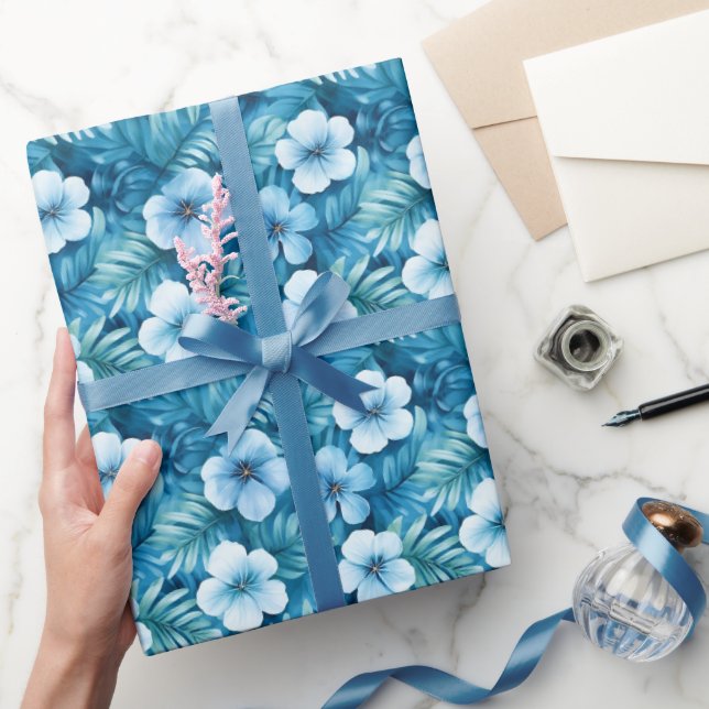 Papel De Presente Flores de Aquarela Azul (Presentear)