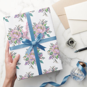 Papel De Presente Flores de Aquarela Rosa Elegantes Botânicas