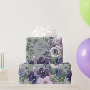 Papel De Presente Flores de Aquarela Roxas