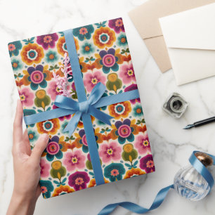 Papel De Presente Flores de Arte Folclórica Retroativa BHO Padrão Fl