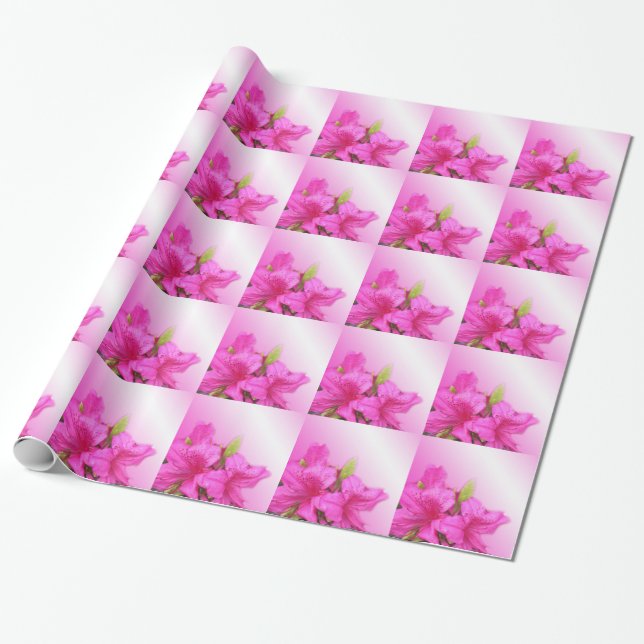 Papel De Presente Flores de azálea rosa feriado, aniversário, Natal, (Desenrolado)