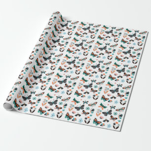 Papel De Presente Flores de Borboletas: Coleção Desenhada Mão