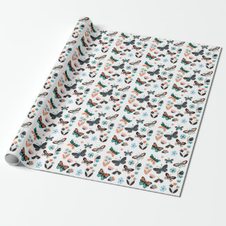 Papel De Presente Flores de Borboletas: Coleção Desenhada Mão