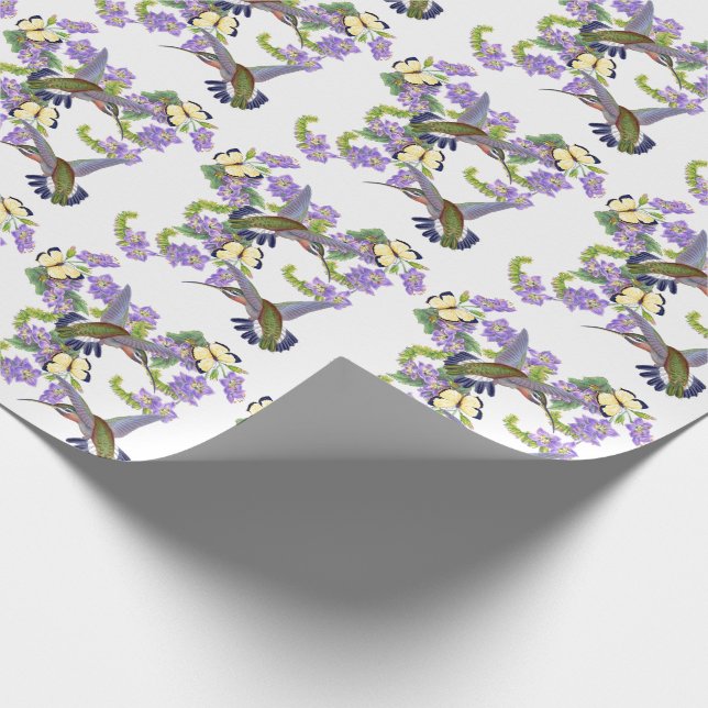 Papel De Presente Flores de borboletas dos pássaros do colibri (Ponta)