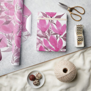 Papel De Presente Flores de Campo Rústicas e Rosa Aquarela