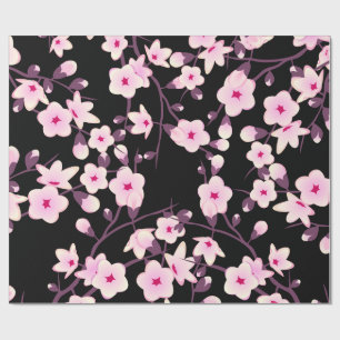 Papel De Presente Flores de Cerejeira Rosa Preto