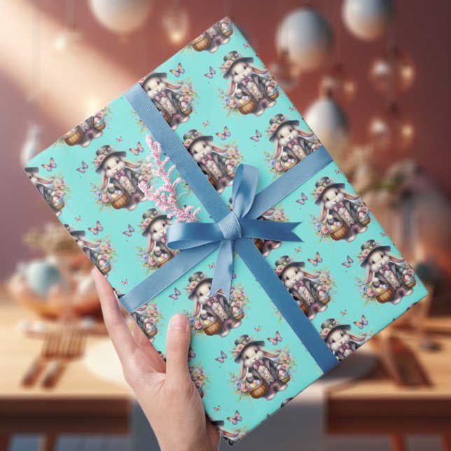 Papel De Presente Flores de Coelhinhos de Páscoa Victoriana Elegante (Criador carregado)