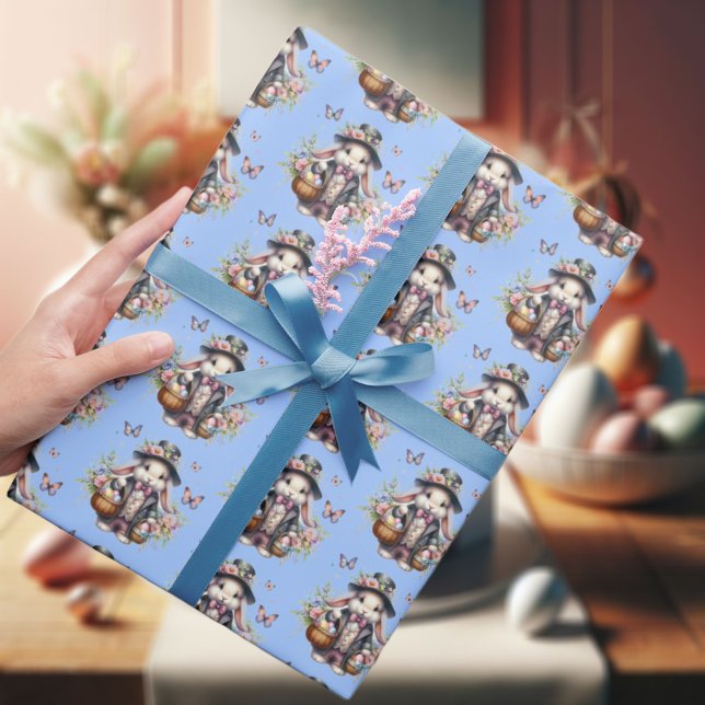 Papel De Presente Flores de Coelhinhos de Páscoa Victoriana Elegante (Criador carregado)