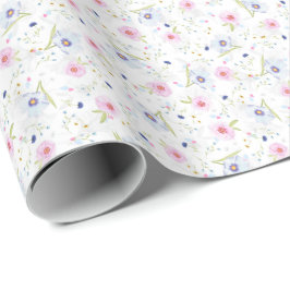 Papel De Presente Flores de cor azul e rosa do Pastel Elegante