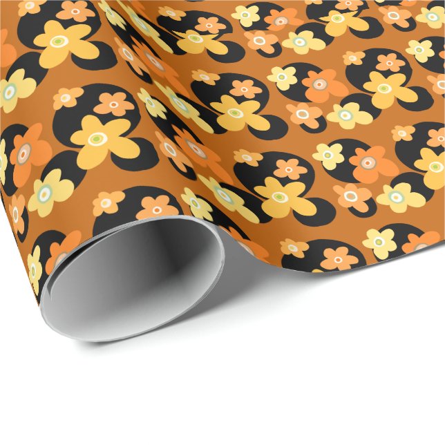 Papel De Presente Flores de cor laranja e amarela (Ponta do rolo)