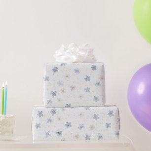 Papel De Presente Flores de Creme Azul Bonito de Aniversário