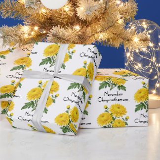 Papel De Presente Flores de Crisântemo de Novembro