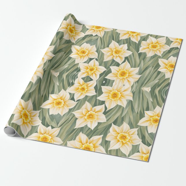 Papel De Presente Flores De Daffodil Padrão Floral (Desenrolado)