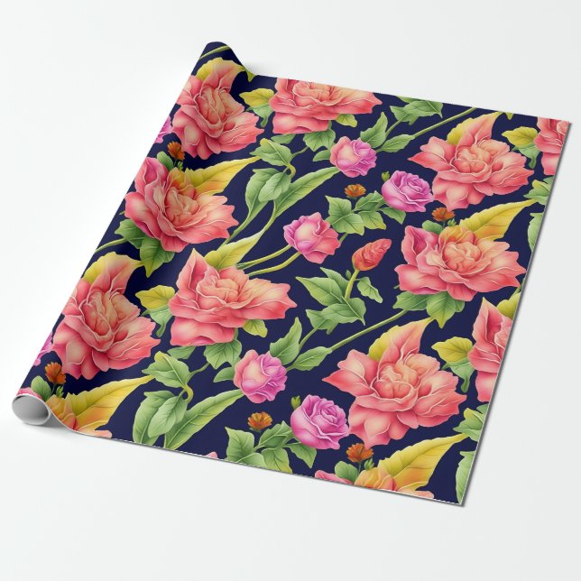 Papel De Presente Flores de Dedos com Padrão Floral (Desenrolado)