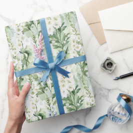 Papel De Presente Flores de Delphinium Brancas Lavanda para Chá de N