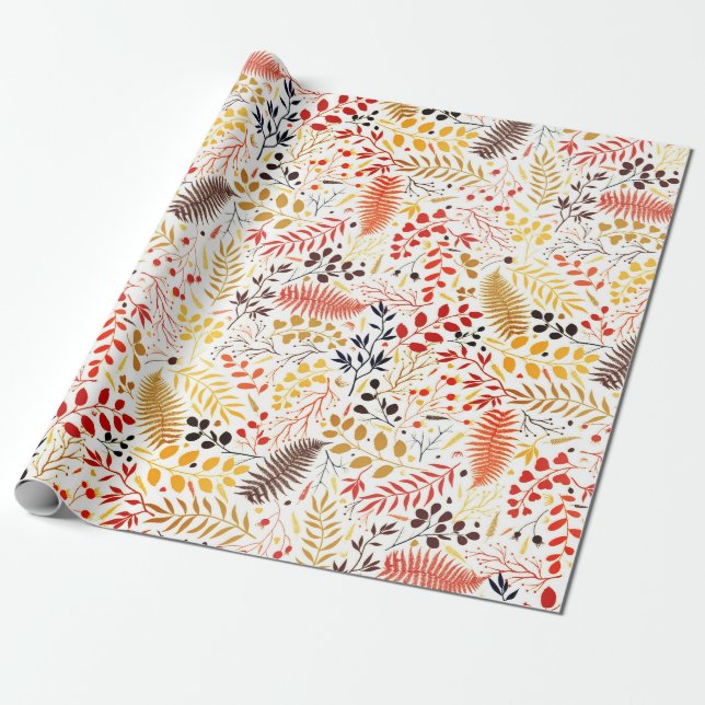 Papel De Presente Flores de Floresta Selvagem Samambaias Cogumelos F (Desenrolado)