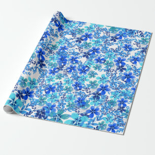 Papel De Presente Flores de Jardim Azul Real e Turquesa