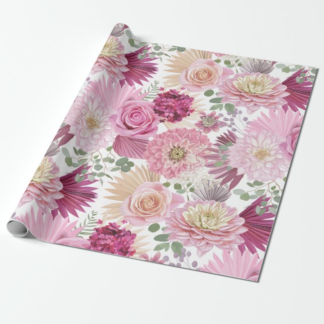Papel De Presente Flores de Jardim Rosa Mistas (Desenrolado)