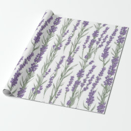 Papel De Presente Flores de Lavanda em Aquarela