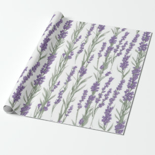 Papel De Presente Flores de Lavanda em Aquarela