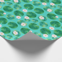 Papel De Presente Flores de Lily de Água Branca e Padrão de Lily Pad