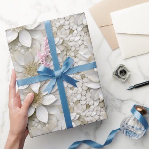 Papel De Presente Flores de Lótus Brancas Douradas  