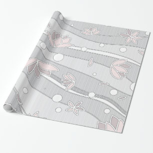 Papel De Presente Flores de Lotus Rosa em Stripes Brancas