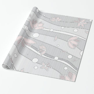Papel De Presente Flores de Lotus Rosa em Stripes Brancas