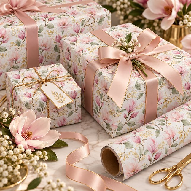 Papel De Presente Flores de Magnólia Rosa | (Criador carregado)