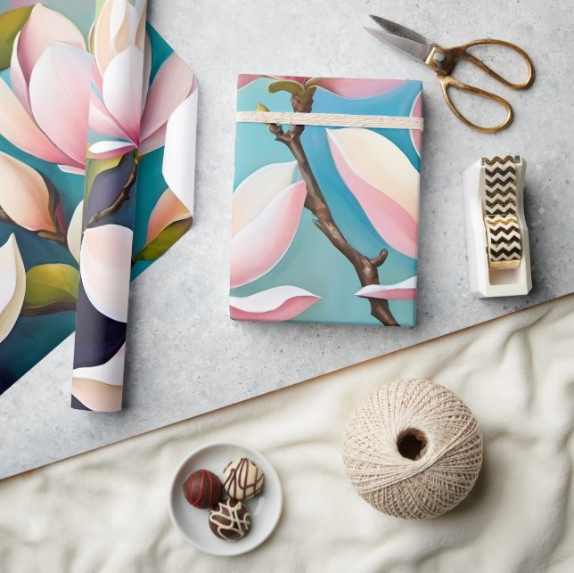 Papel De Presente Flores de magnólia rosadas (Artesanato)