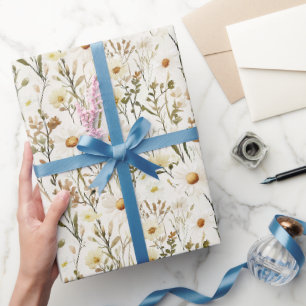 Papel De Presente Flores de Margarida Branca Bonita Aniversário