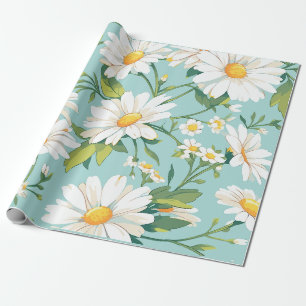 Papel De Presente Flores de Margarida Brancas Estampadas