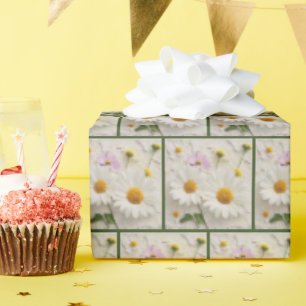 Papel De Presente Flores de margarida e Cosmos em Papel Distinto