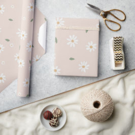 Papel De Presente Flores de Margarida Fofa e Folhagem