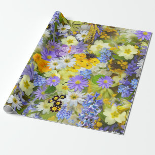 Papel De Presente Flores de Margarida, Primula, Narciso