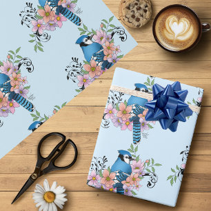 Papel De Presente Flores de Mola Azul