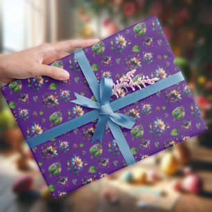 Papel De Presente Flores De Mola Columbina De Vidro Roxo