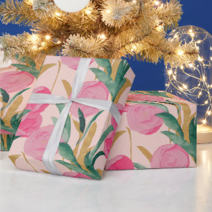 Papel De Presente Flores De Mola Rosa Pintadas, Vibrantes, De Cores 